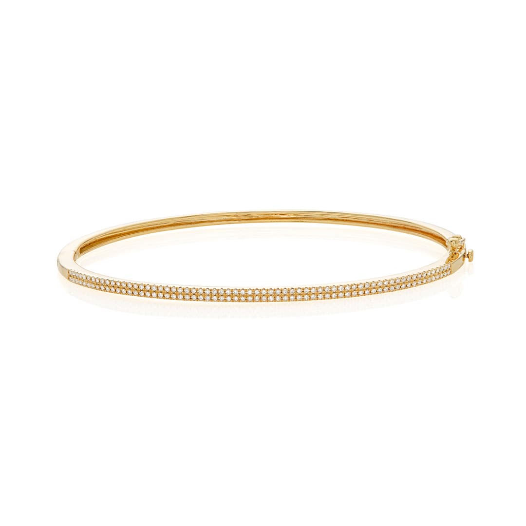 Thin Pave Diamond Yellow Gold Bangle