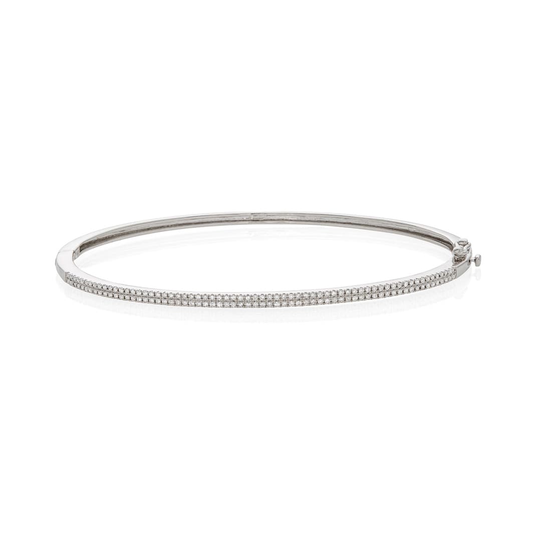 Thin Pave Diamond White Gold Bangle 0