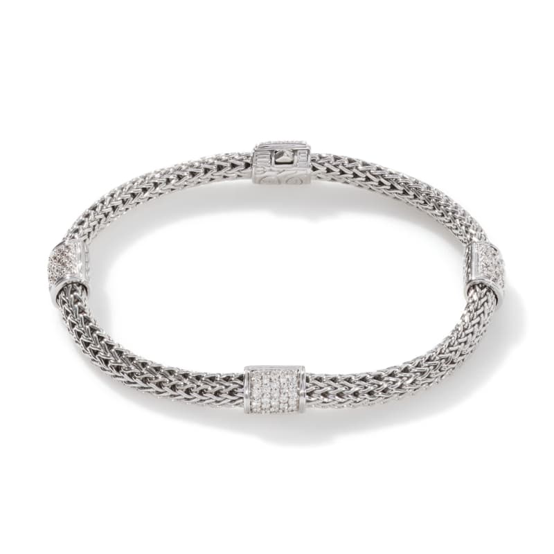 John Hardy Chain Bracelet with Pave Diamond Stations 0