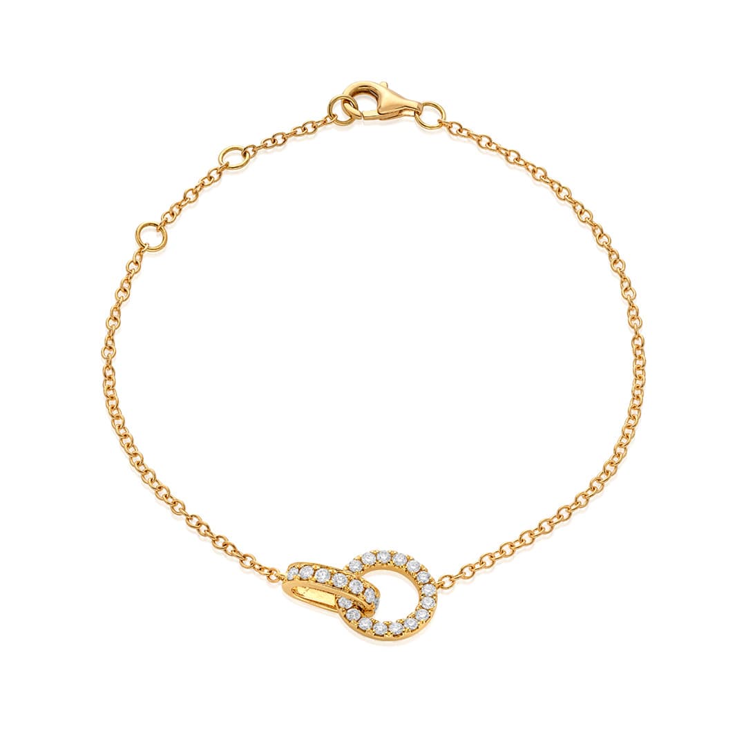 Yellow Gold Chain Bracelet with Interlocking Diamond Circles 0