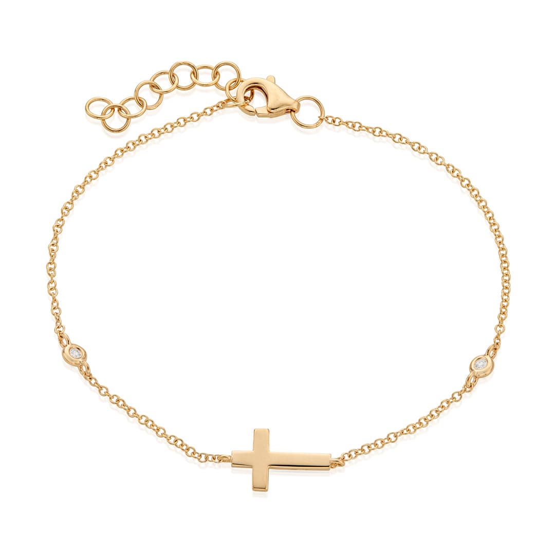 Yellow Gold Cross Bracelet with Diamond Stations