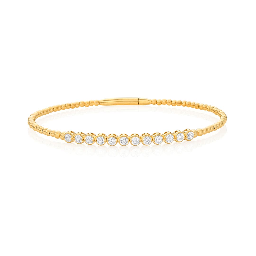 Beaded Bangle Bracelet with 1.00 CTW Bezel Set Diamonds