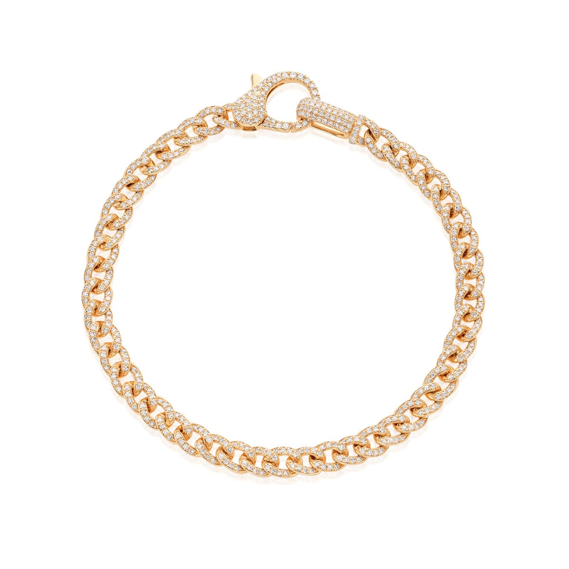 Pave Diamond Curb Link and Clasp Bracelet in 14k Yellow Gold 0