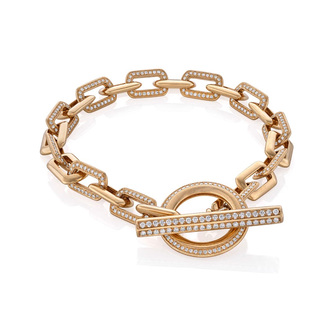 Paperclip Link Pave Diamond Toggle Bracelet