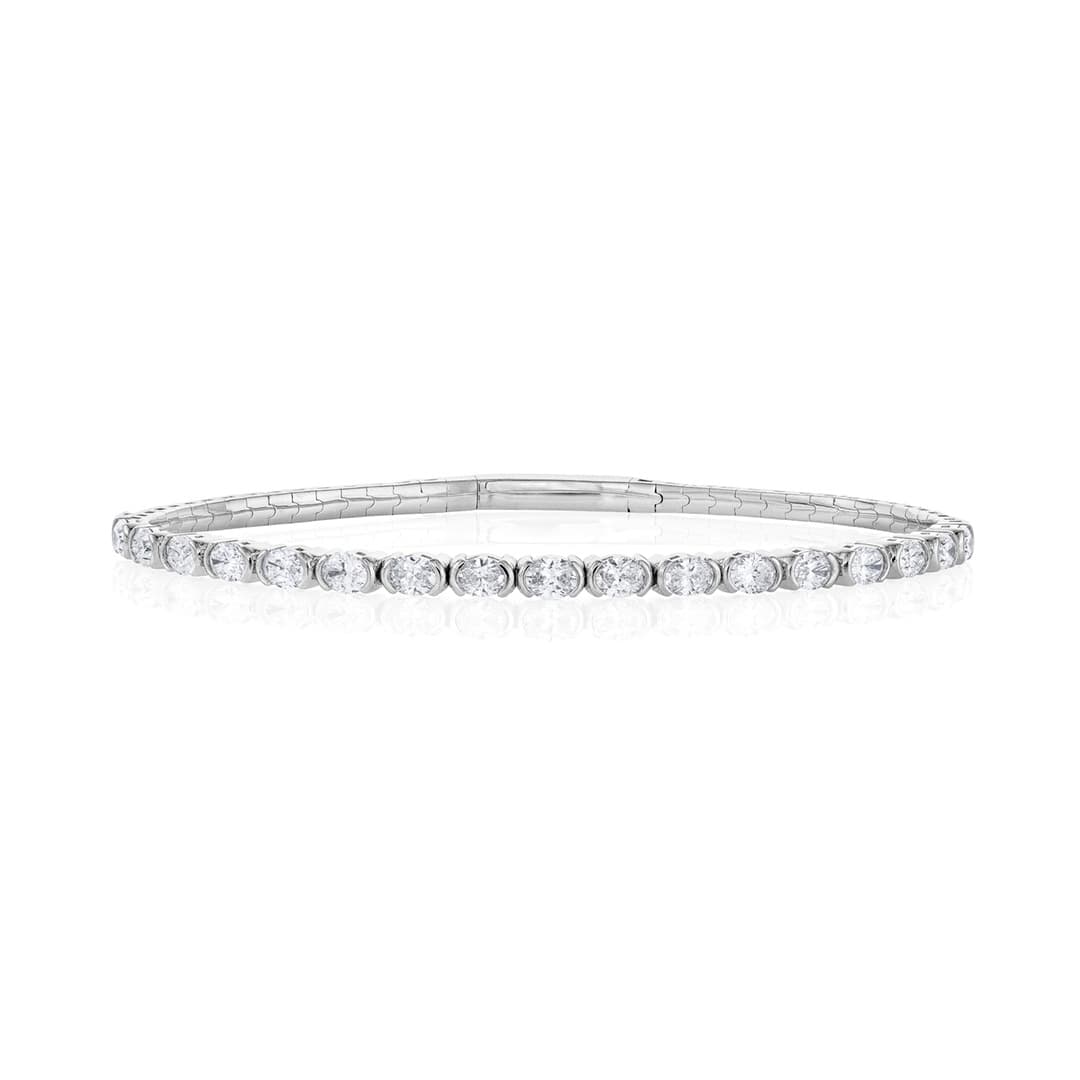 White Gold Oval Diamond Flexible Bangle Bracelet 0