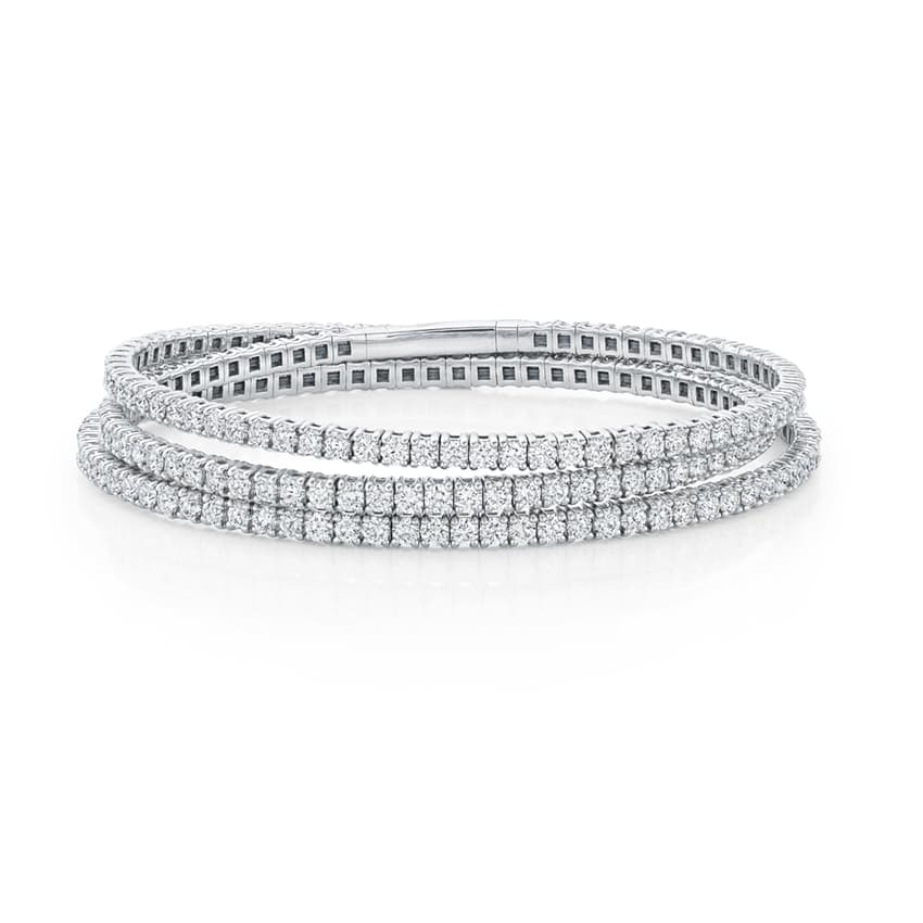 14K White Gold 3 Row Coil Diamond Bracelet