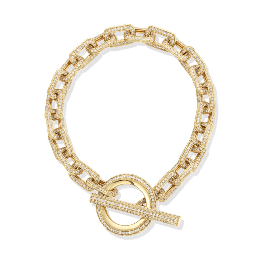 Diamond Link Yellow Gold Paperclip Toggle Bracelet