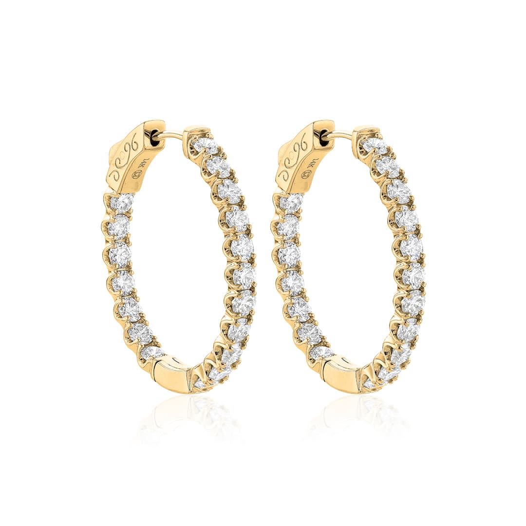 3.00 CTW Diamond Yellow Gold Oval in & Out Hoop Earrings