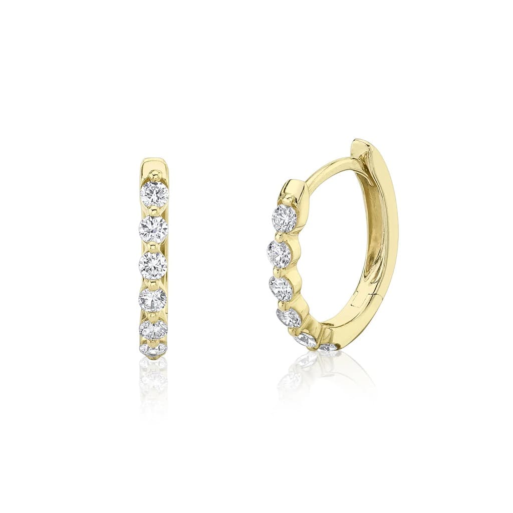 Yellow Gold Shared Prong Diamond Huggie Hoops