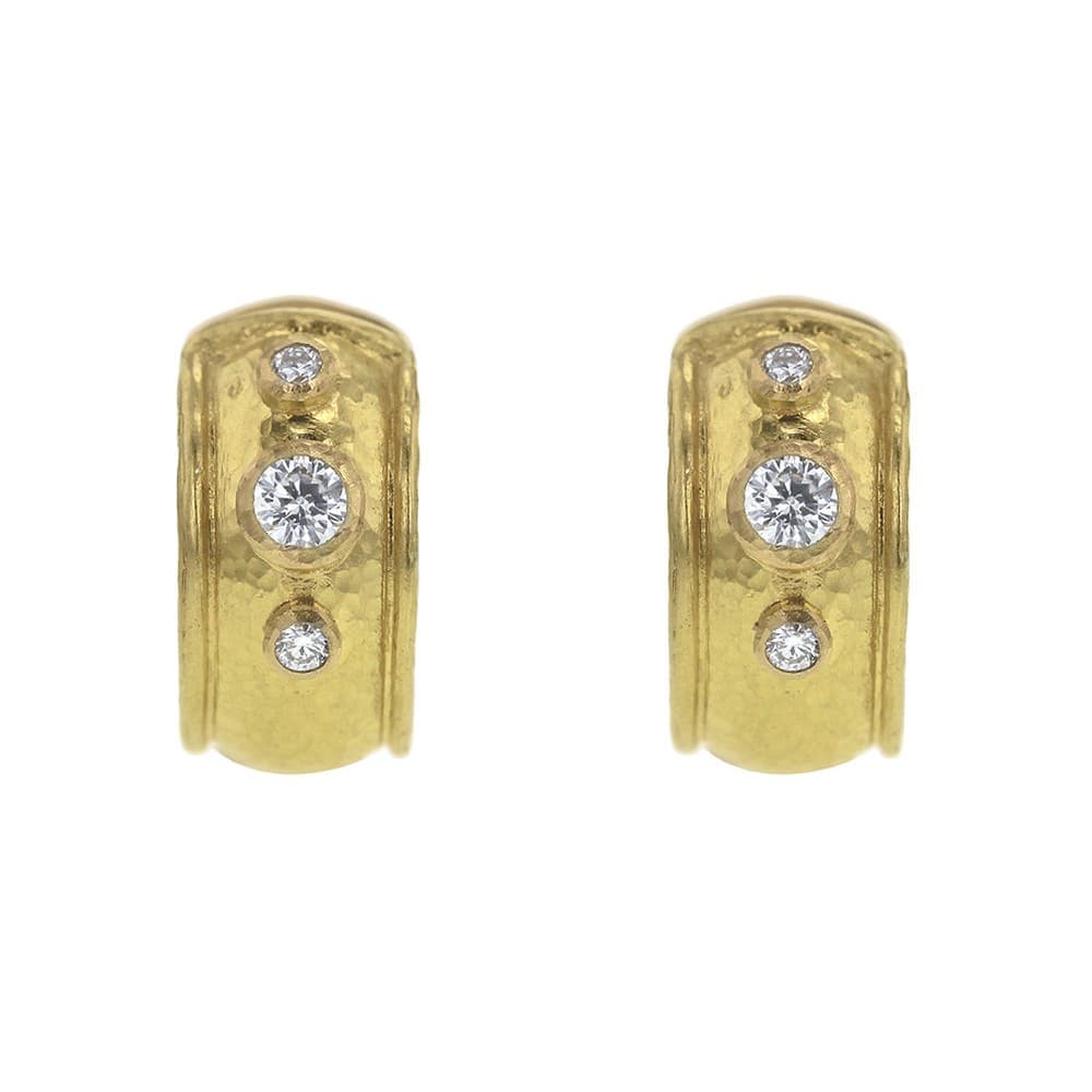 Elizabeth Locke Puffed Hoop Diamond Earrings