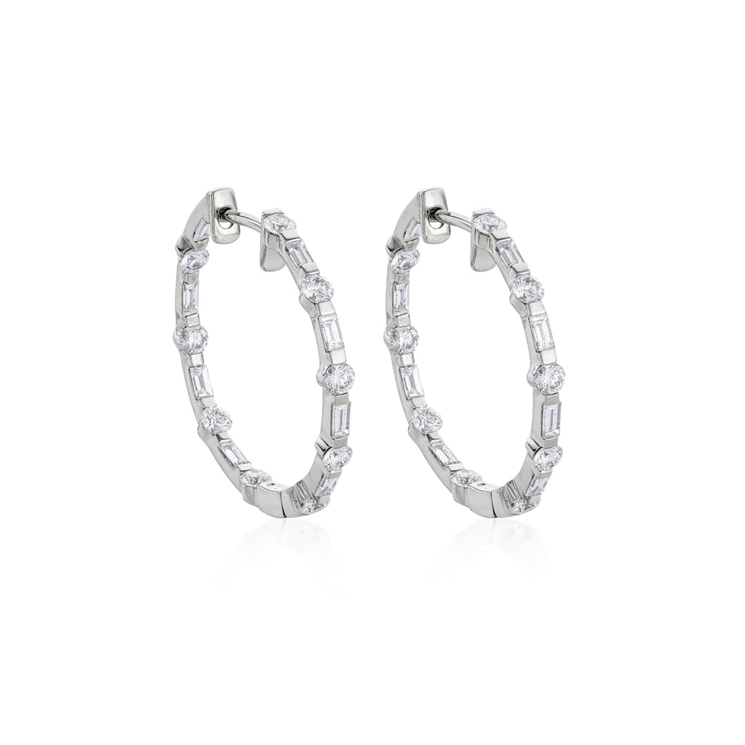 in and Out Baguette Diamond Hoop Earrings 0