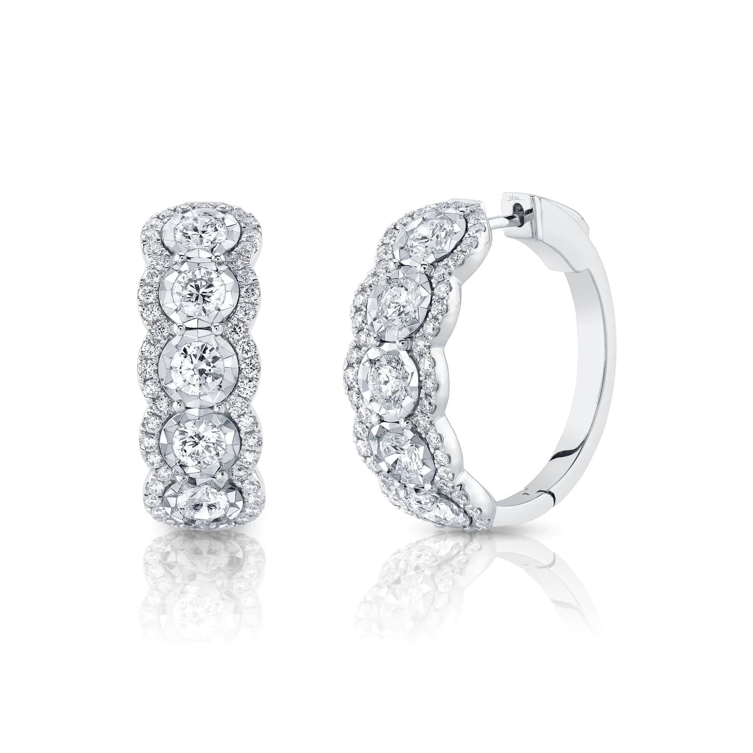 25mm Scalloped White Gold Diamond Hoop Earrings