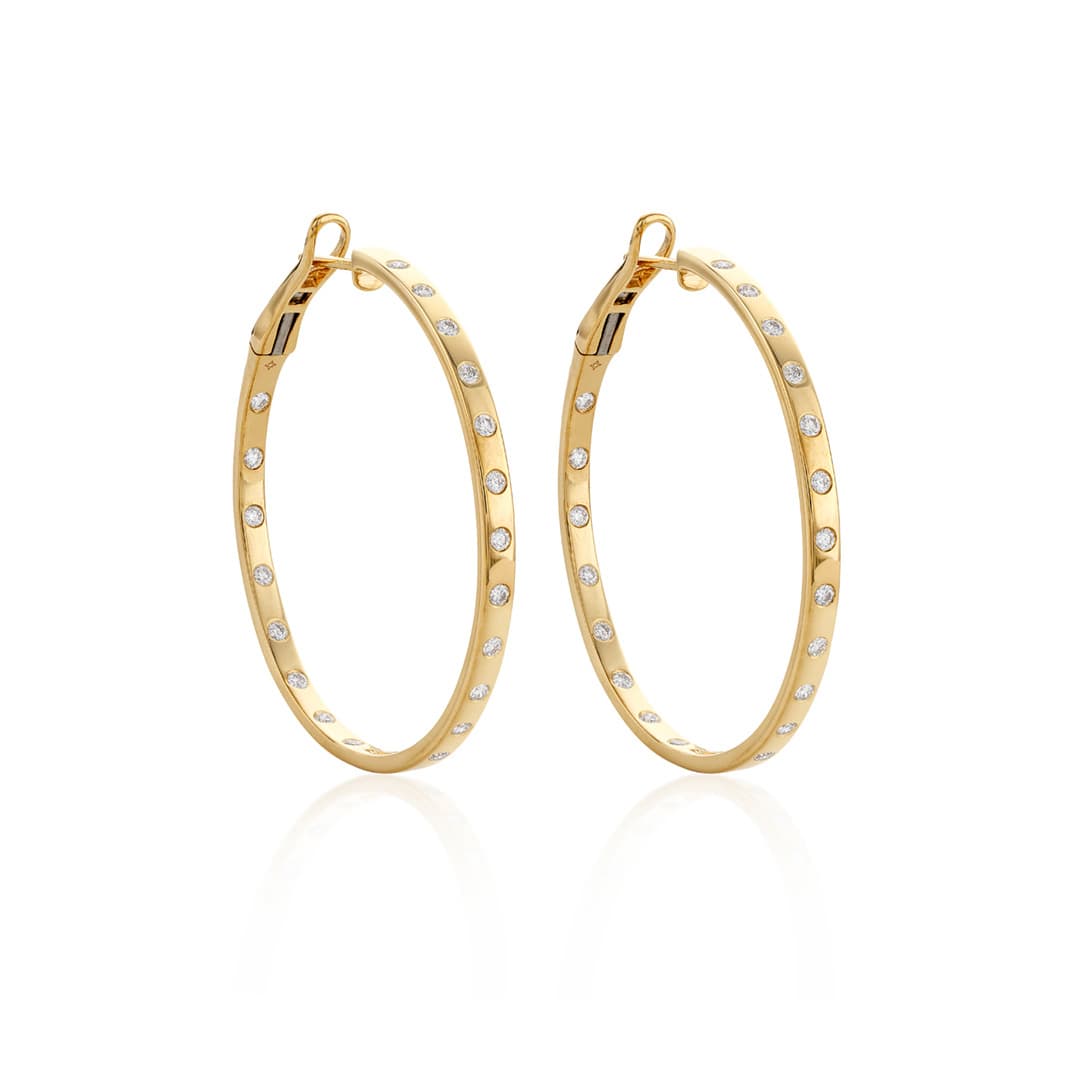 .60 CTW Flush Set Diamond Hoop Earrings 0