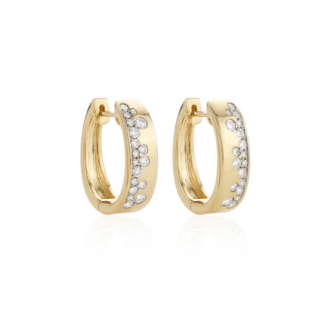 Scattered Diamond 14k Yellow Gold Huggie Hoop Earrings 0