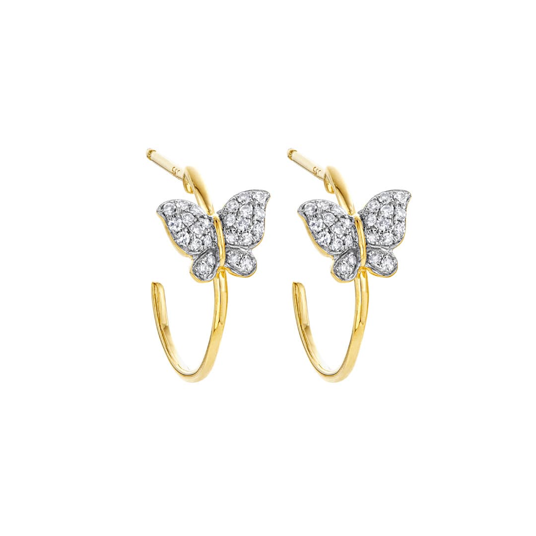 Yellow Gold Diamond Butterfly Hoops 0