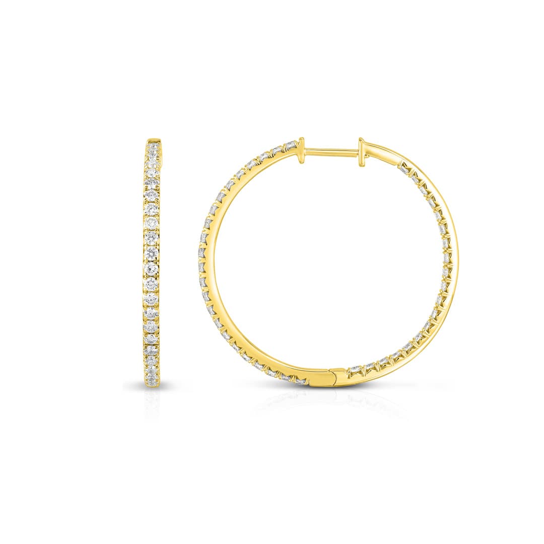 Large Diamond In Out Hoop Earrings in Yellow Gold 0