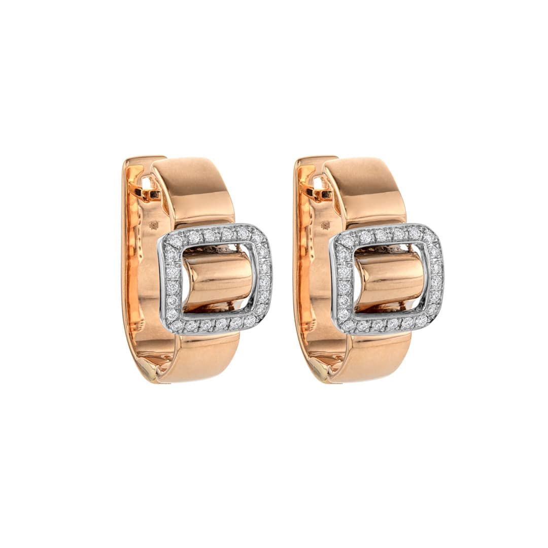 Rose Gold Rectangular Buckle Diamond Hoop Earrings