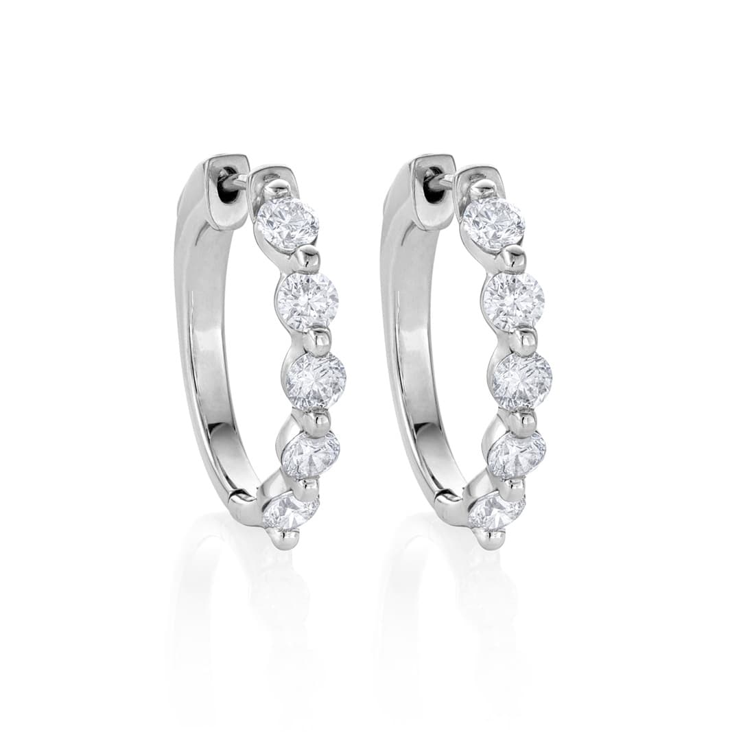 22mm White Gold Shared Prong Diamond Hoop Earrings