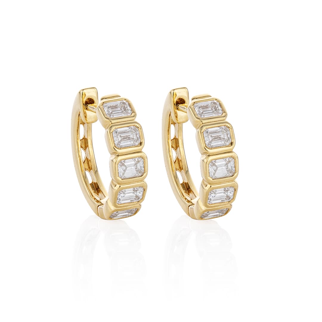 Bezel Set Emerald-Cut Diamond Hoop Earrings