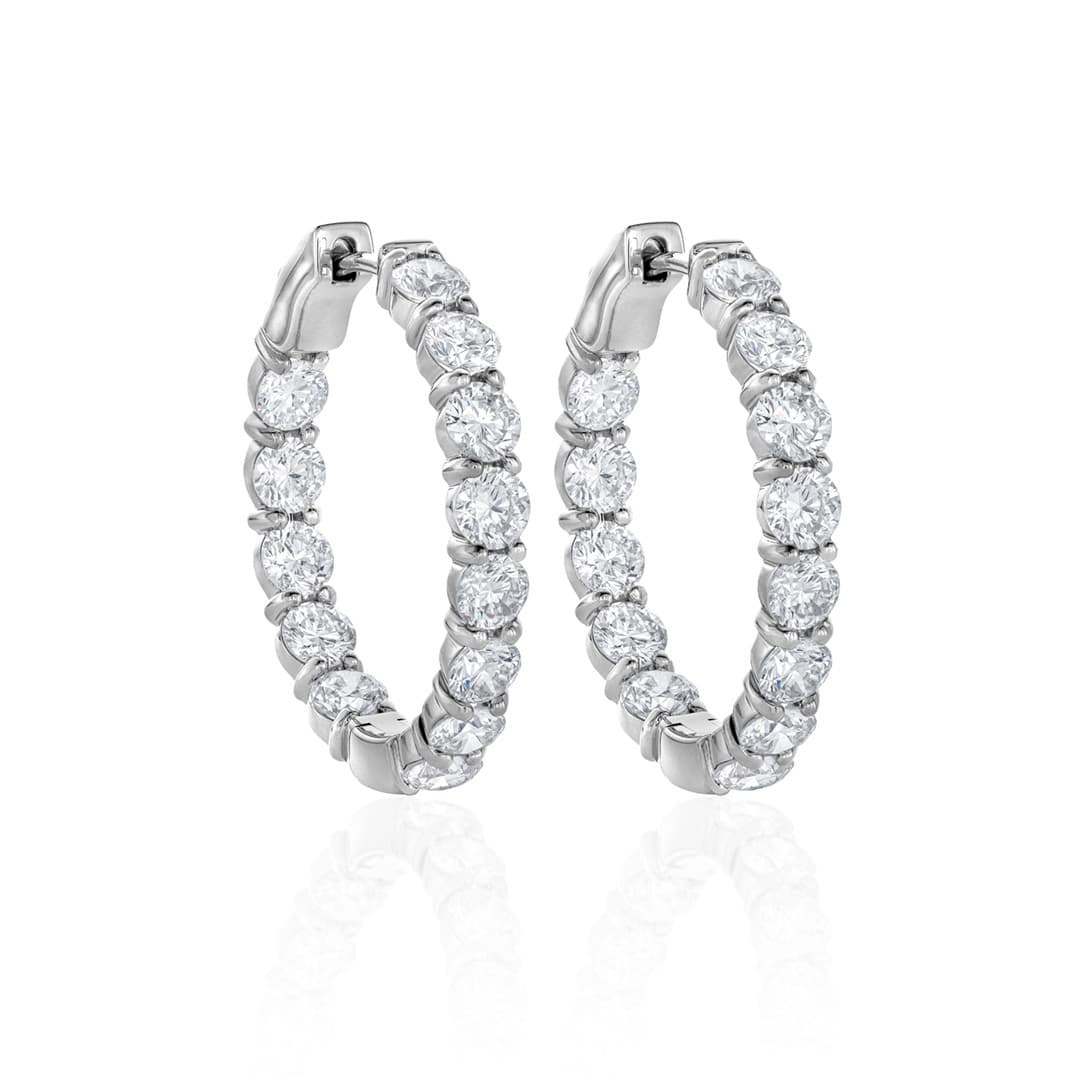 Five Carat Round Diamond In Out Hoop Earrings in White Gold 0