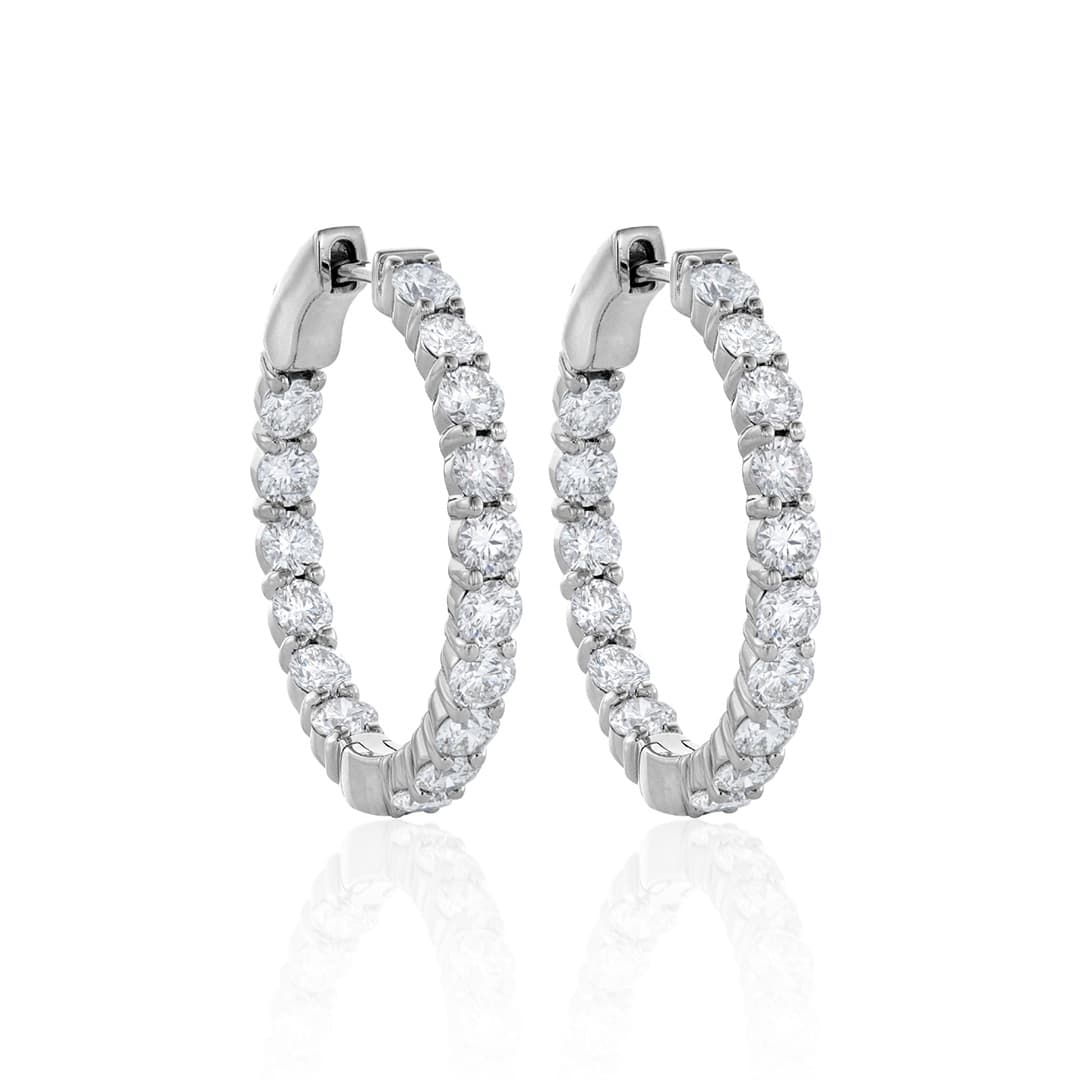 Three Carat Round Diamond In Out Hoop Earrings in White Gold 0