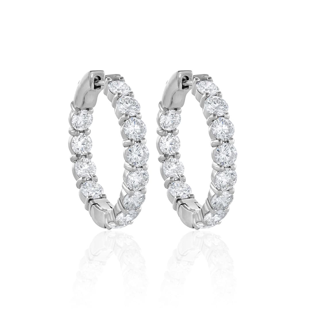 Six Carat Round Diamond In Out Hoop Earrings in White Gold 0