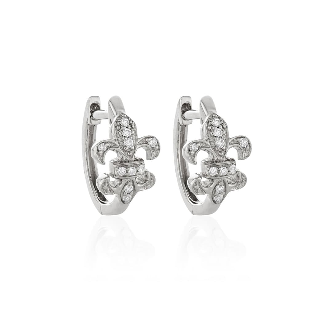 Diamond Fleur de Lis Hoops in White Gold