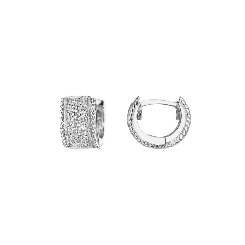 Penny Preville Petite White Gold Pave Diamond Huggie Hoop Earrings