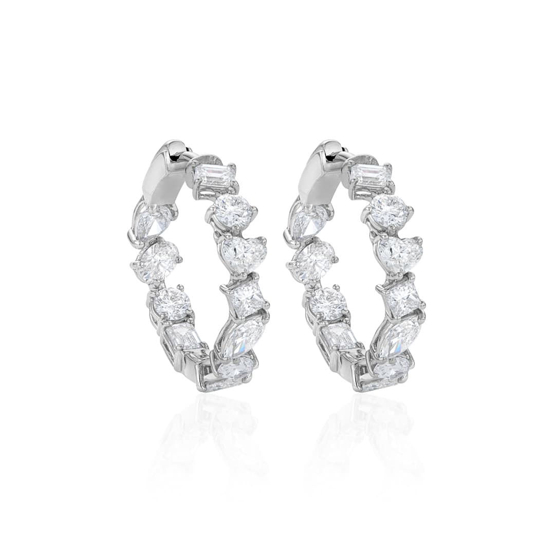 Mixed Shape 25mm Diamond Hoop Earrings in White Gold 0