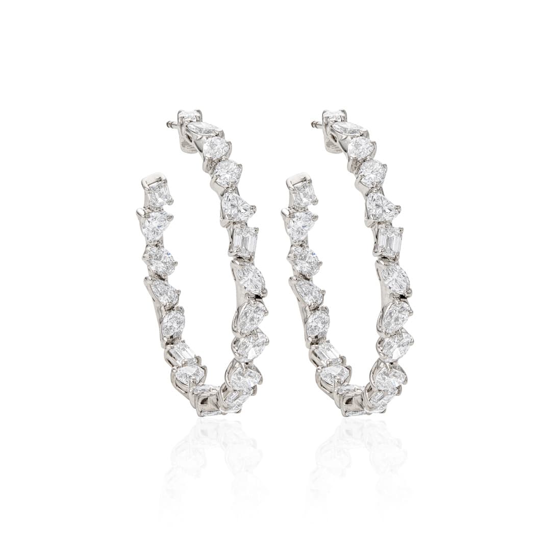 Mixed Shape 37mm Diamond Hoop Earrings in White Gold 0