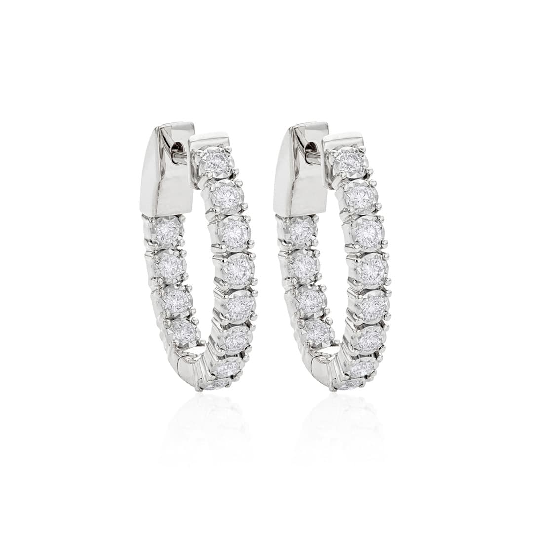 Half Carat 14mm Diamond In Out Hoops in White Gold 0