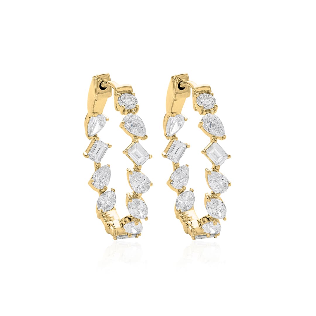 2.73 CTW Mixed Shape Diamond In and Out Hoop Earrings