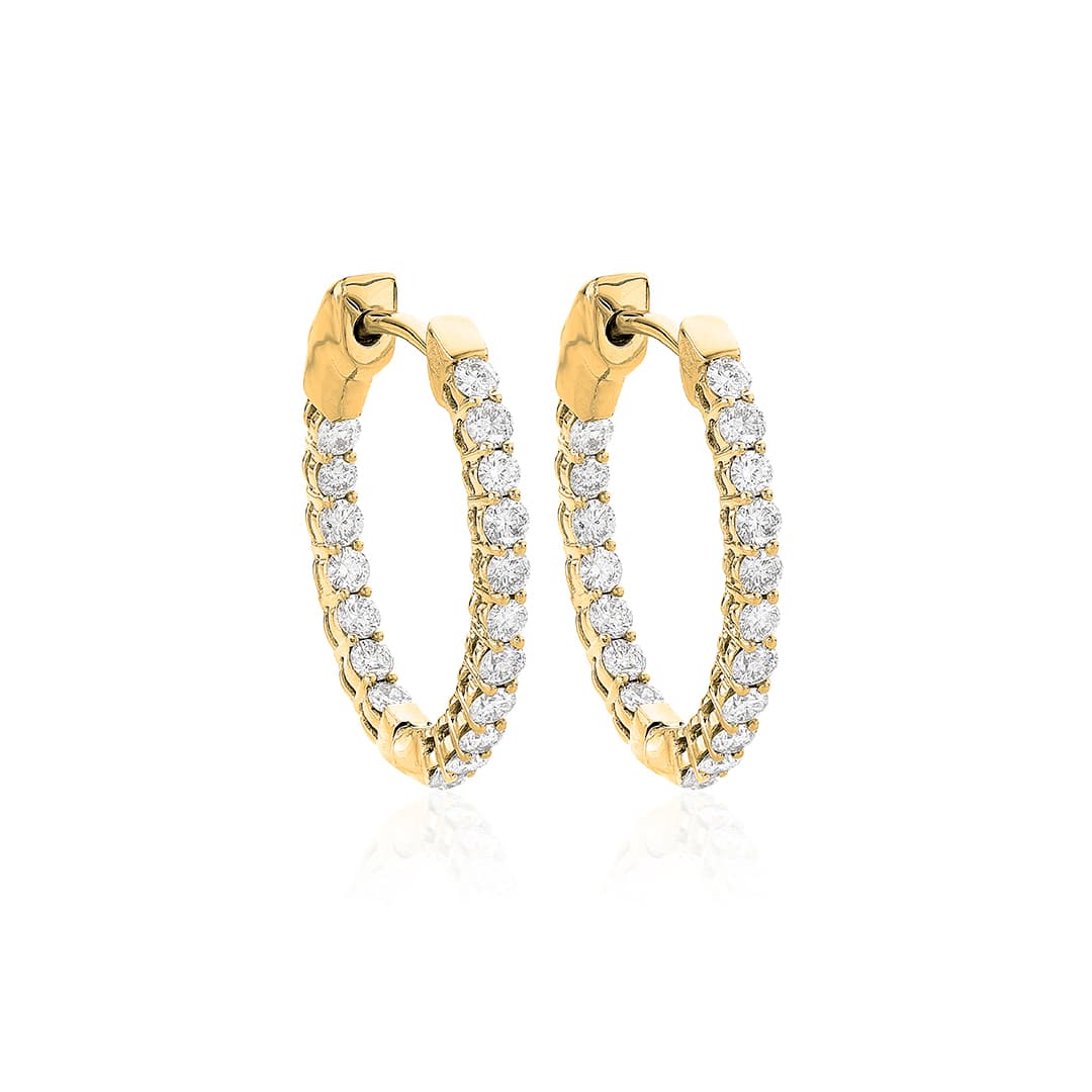 Yellow Gold 0.90 CTW Round Diamond 17mm Hoop Earrings 0