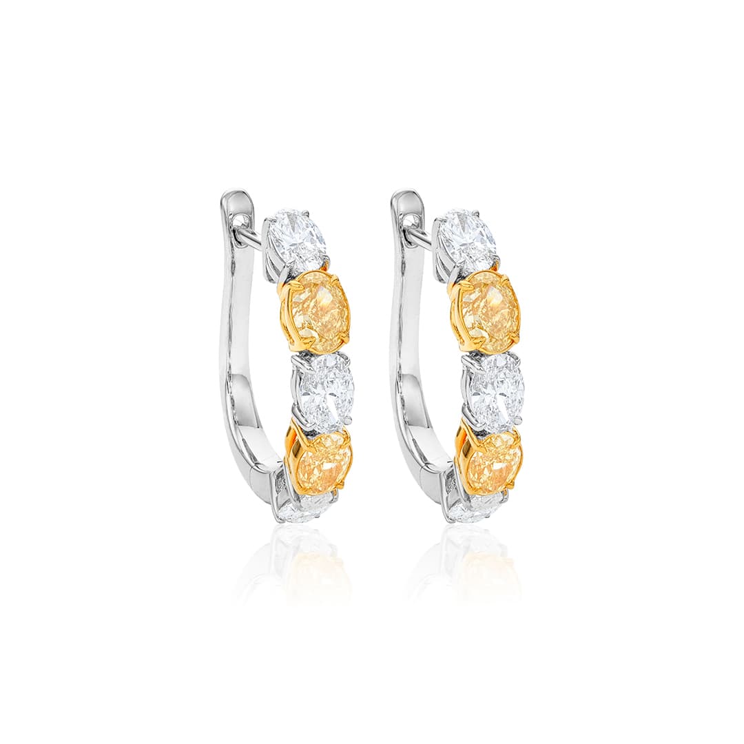 Curved Bar Earrings with White and Fancy Yellow Oval Diamonds