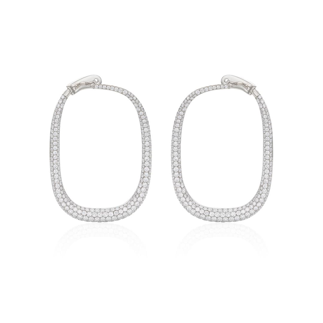 Front Facing Pave Diamond Cushion Shaped Hoops, 42mm 0