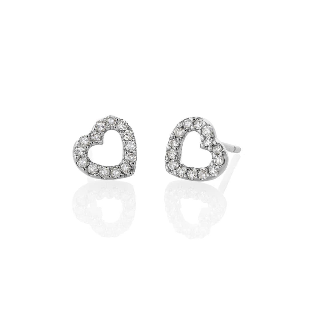 Petite Open Heart Earrings with Diamonds in White Gold 0