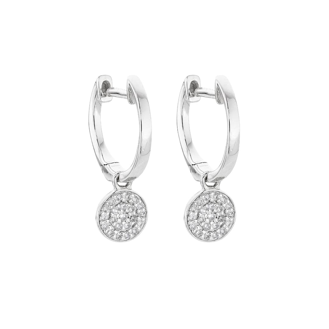 White Gold Diamond Disc Drop Earrings