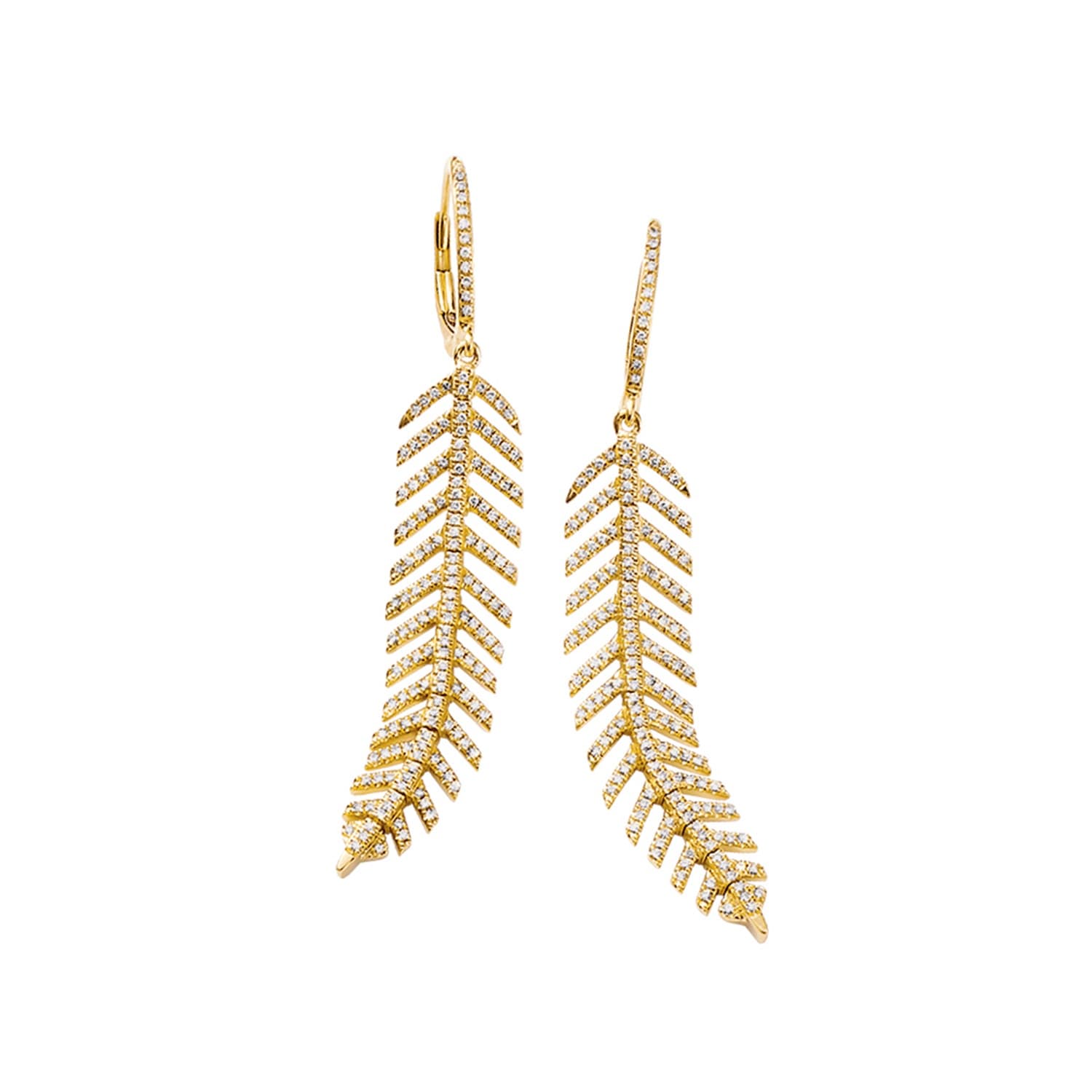 Yellow Gold Diamond Feather Earrings