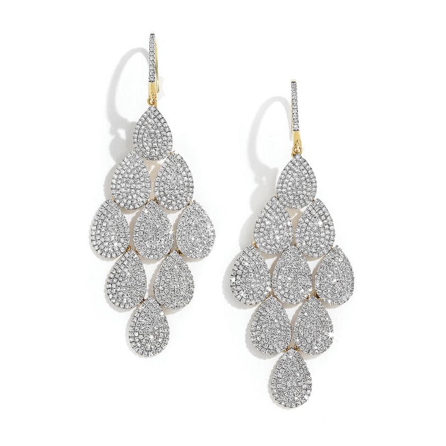 Yellow Gold Pave Diamond Teardrop Chandelier Earrings 0