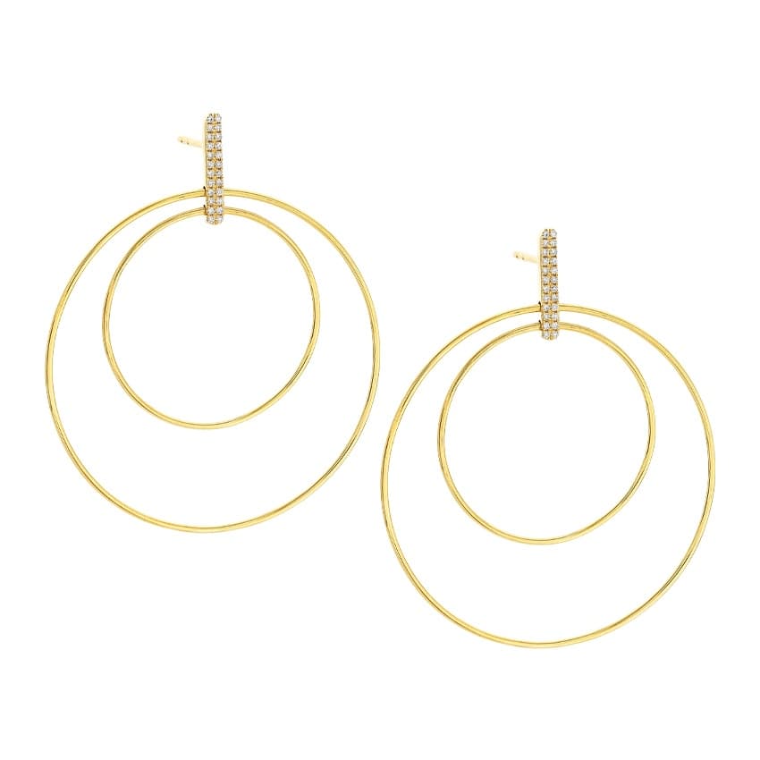 Yellow Gold & Diamond Accented Double Circle Drop Earrings