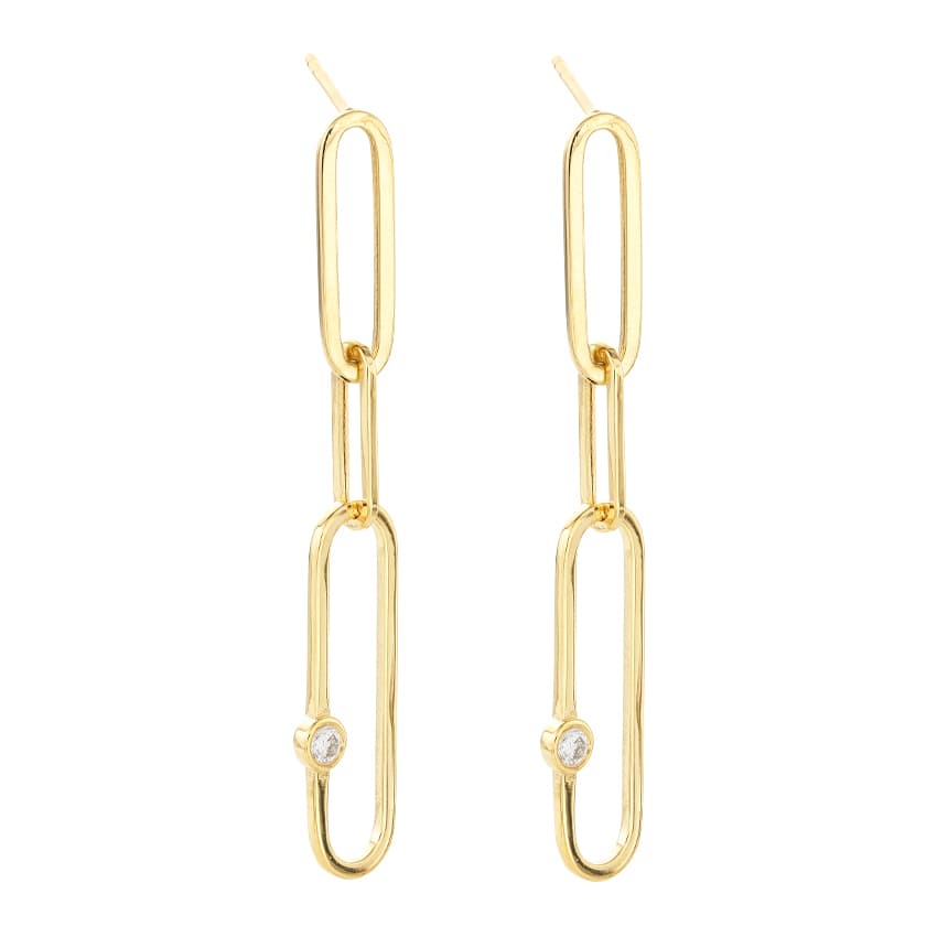 14K Yellow Gold Diamond Paperclip Dangle Earring 0