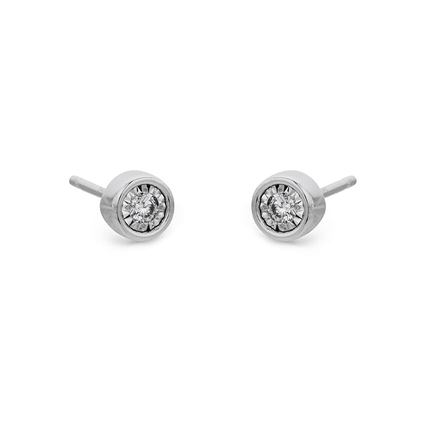 White Gold Illusion-Set Round Diamond Stud Earrings