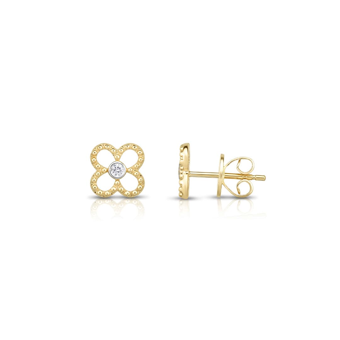 Open Clover Shape Studs with Diamond Centers