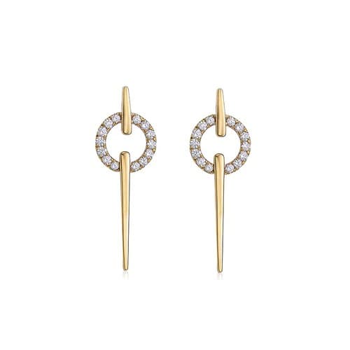 Charles Krypell Yellow Gold and Diamond Circle Spear Dangle Earrings