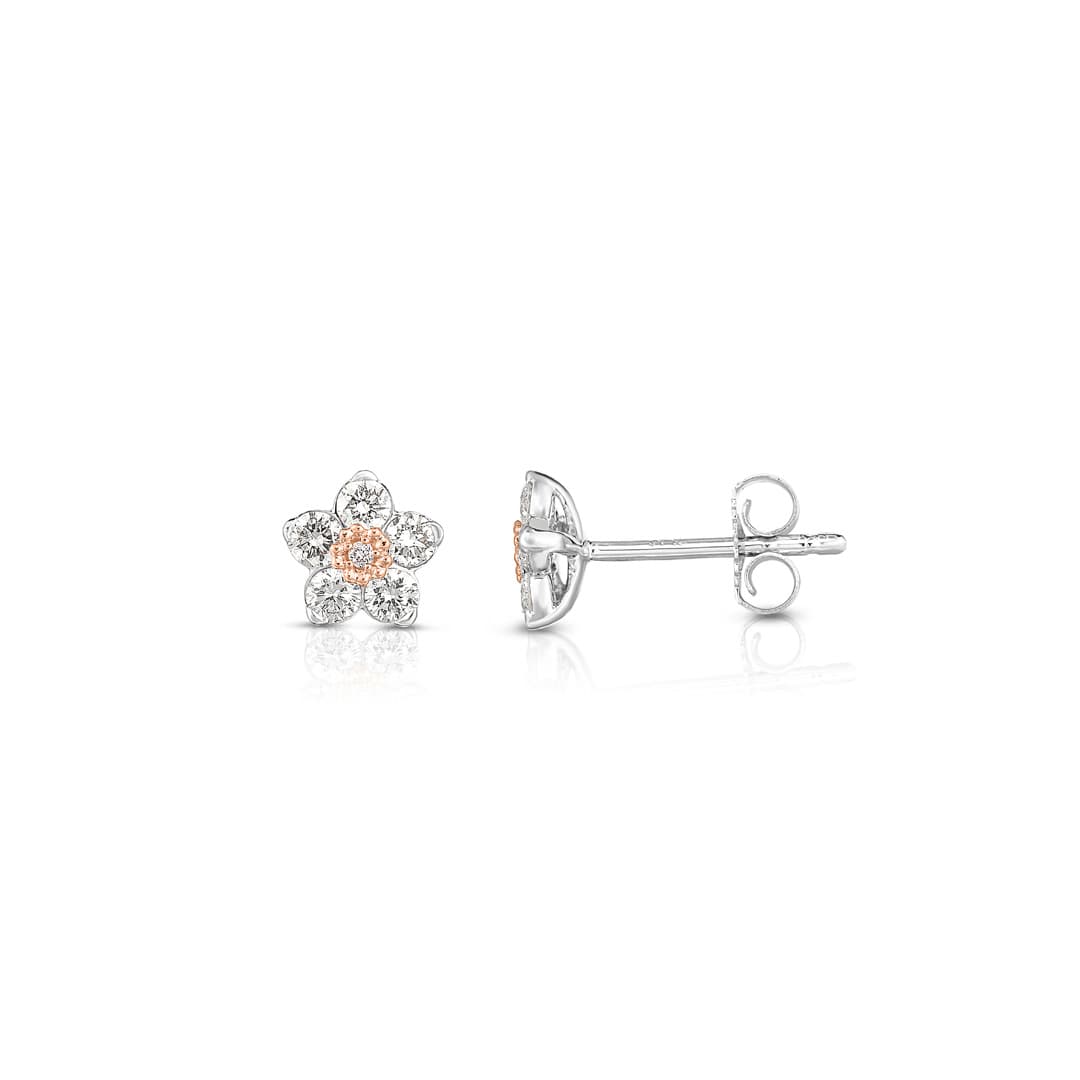 Flower Shaped Diamond Studs in White and Rose Gold