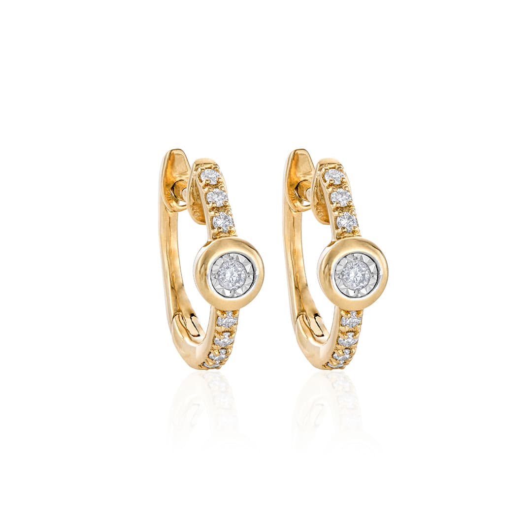 Huggie Hoop Yellow Gold and Diamond Earrings