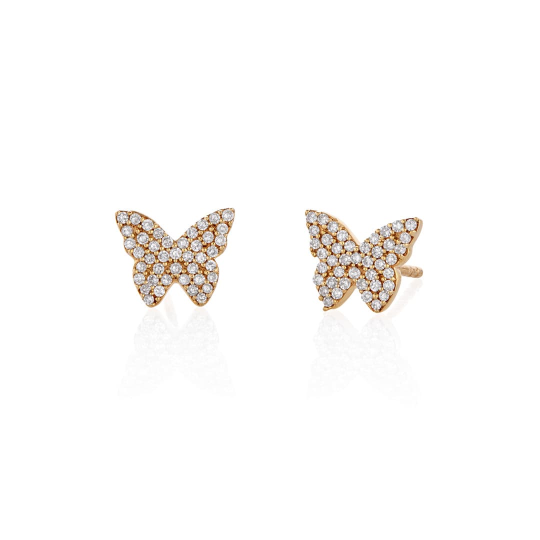 18K Yellow Gold Pave Diamond Butterfly Earrings 0