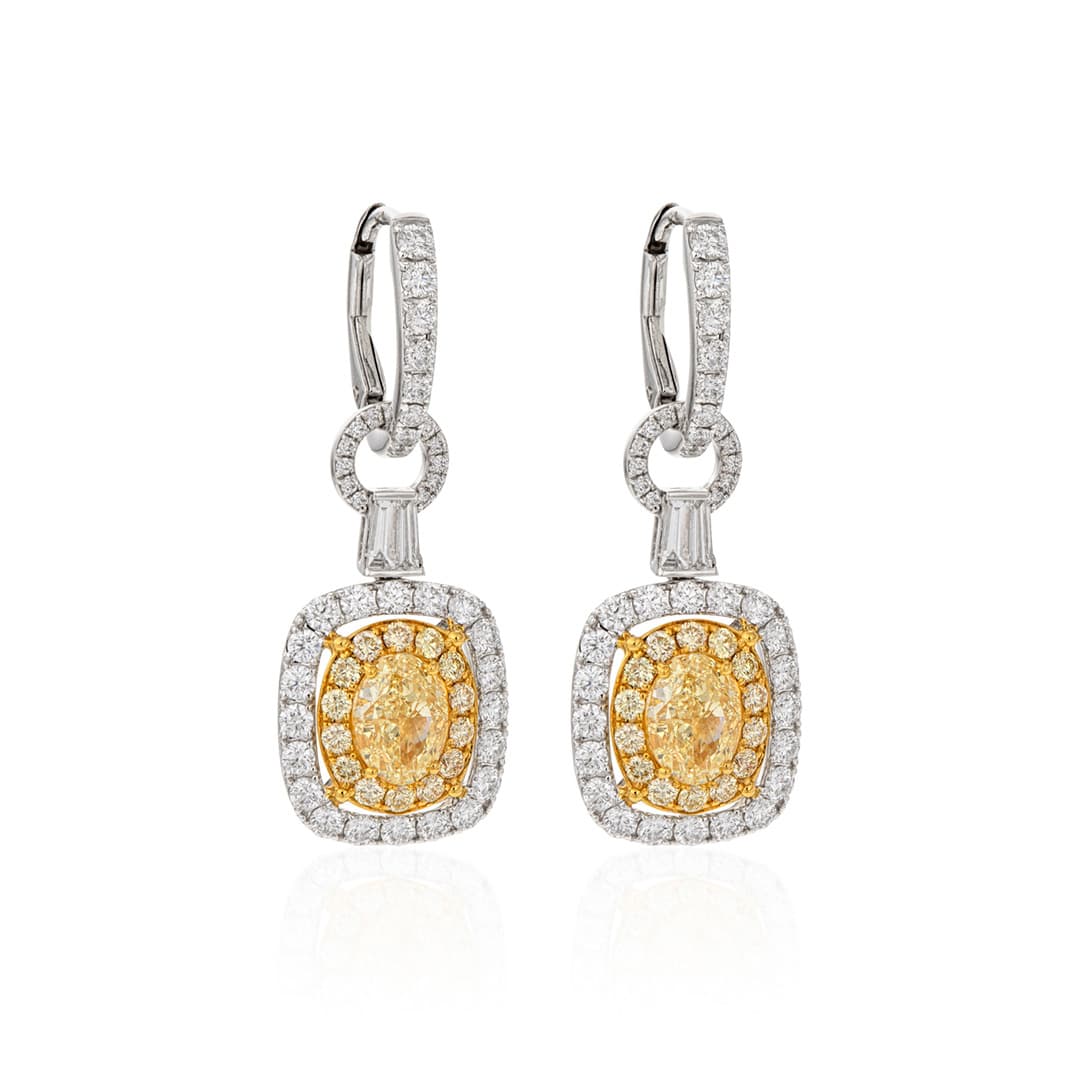 Fancy Yellow Diamond Two Tone Dangle Earrings 0