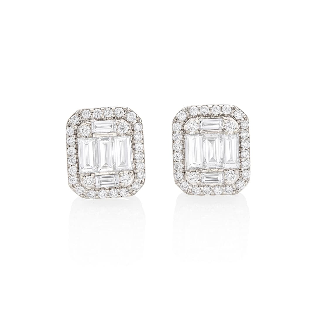 Octagonal Cluster Halo Diamond Stud Earrings