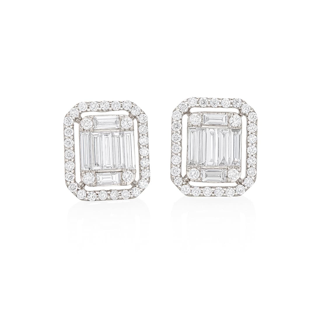 Cluster Halo Diamond Octagonal Stud Earrings